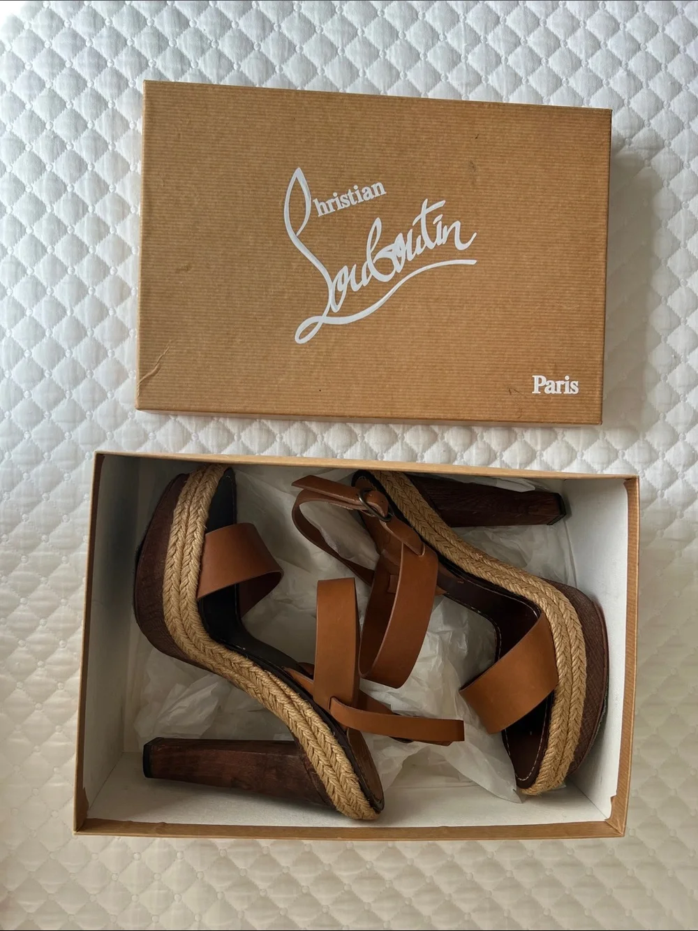 Christian Louboutin Brown Leather Espadrille Sandals